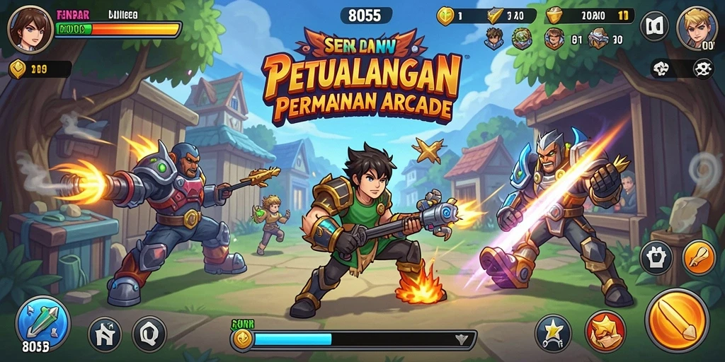 Tangkapan layar utama dari gameplay Arcade 8055 yang mendebarkan.
