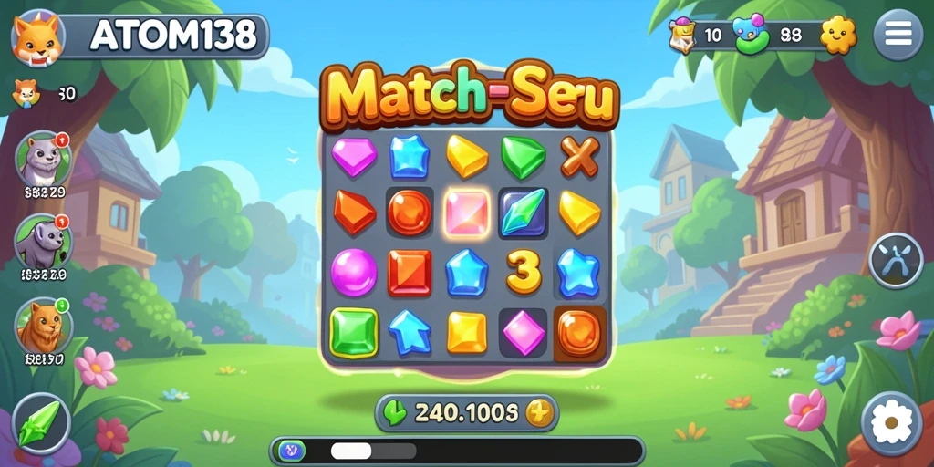 Tampilan gameplay seru di ATOM138 dengan kombinasi Match-3.