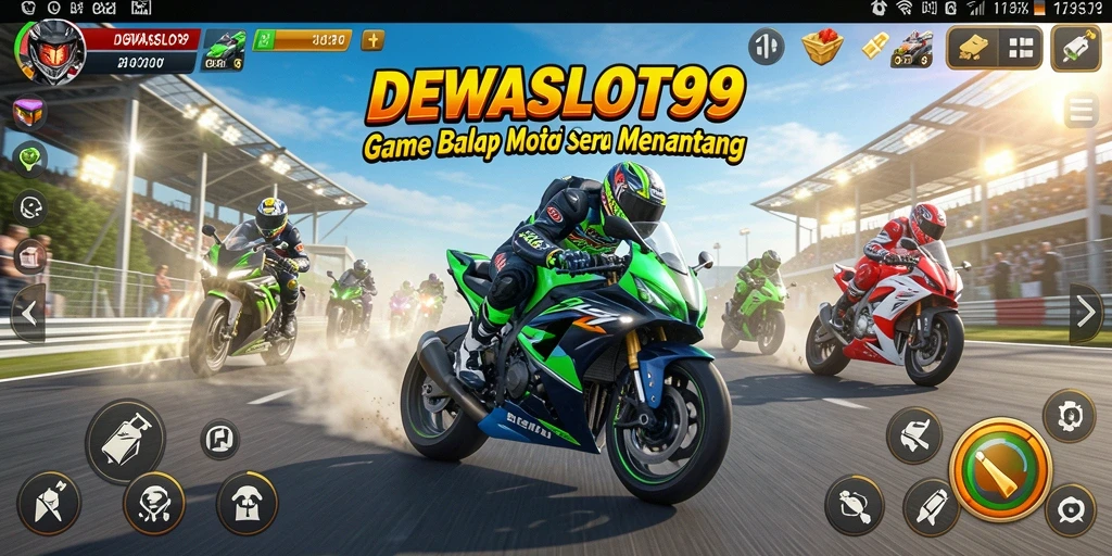 Tampilan gameplay DEWASLOT99 yang mendebarkan saat balapan motor.