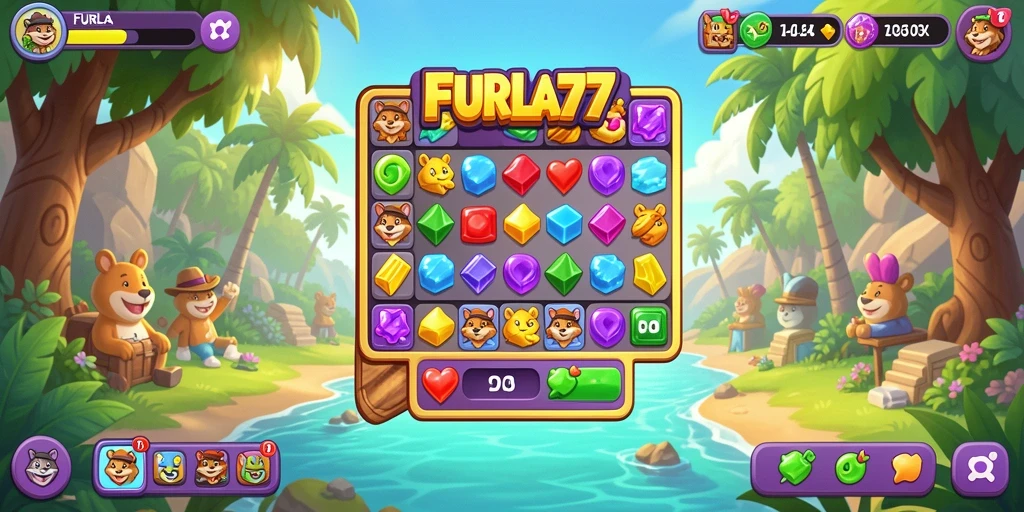 Tampilan menarik gameplay FURLA77 dengan elemen Match-3 yang menyenangkan.