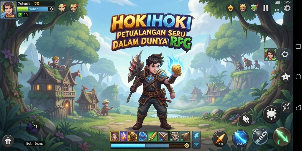 Tampilan gameplay seru di HOKIHOKI dengan pertarungan mendebarkan.