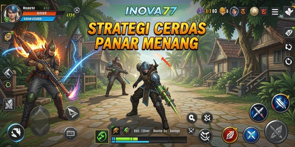 Tangkapan layar INOVA77 menampilkan aksi pertempuran strategi yang mendebarkan.