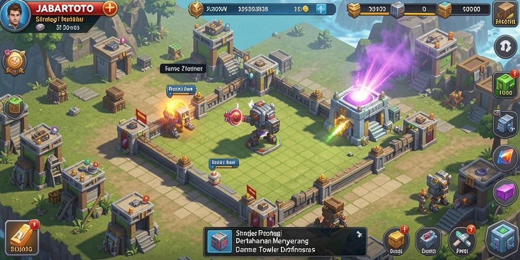 Screenshot gameplay JABARTOTO menampilkan menara dan musuh dalam aksi Tower Defense.