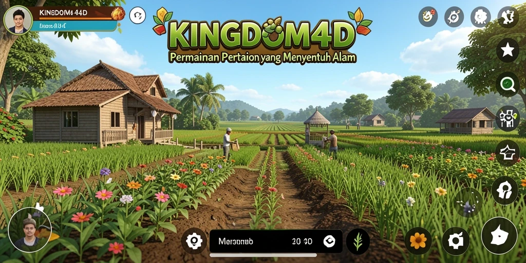 Screenshot gameplay KINGDOM4D memperlihatkan suasana pertanian yang indah.