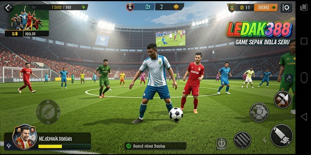 Tangkapan layar utama LEDAK388 menampilkan aksi pertandingan sepak bola yang intens.