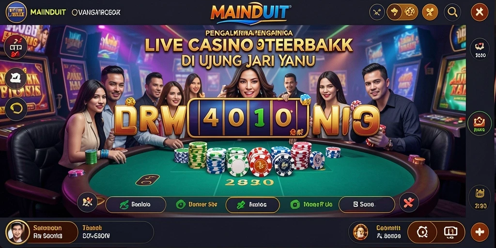 Screenshot menunjukkan dealer profesional di MAINDUIT selama permainan Live Casino.