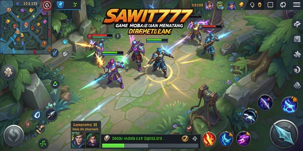 Tampilan gameplay MOBA yang intens dan seru di SAWIT777.